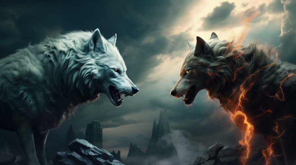 Hati and skoll. Chasers of sun and moon